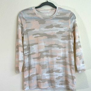 LUCKY BRAND Camo army print pink & tan lightweight burn out long sleeve top
